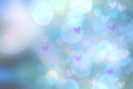 Abstract festive blur bright blue pastel background with pink hearts love bokeh for wedding card or ValentineÃ¢â¬Ës day. Romantic Royalty Free Stock Photo